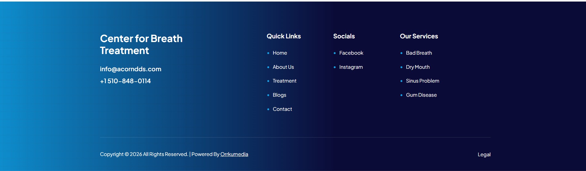 Footer — clinic NAP + schema